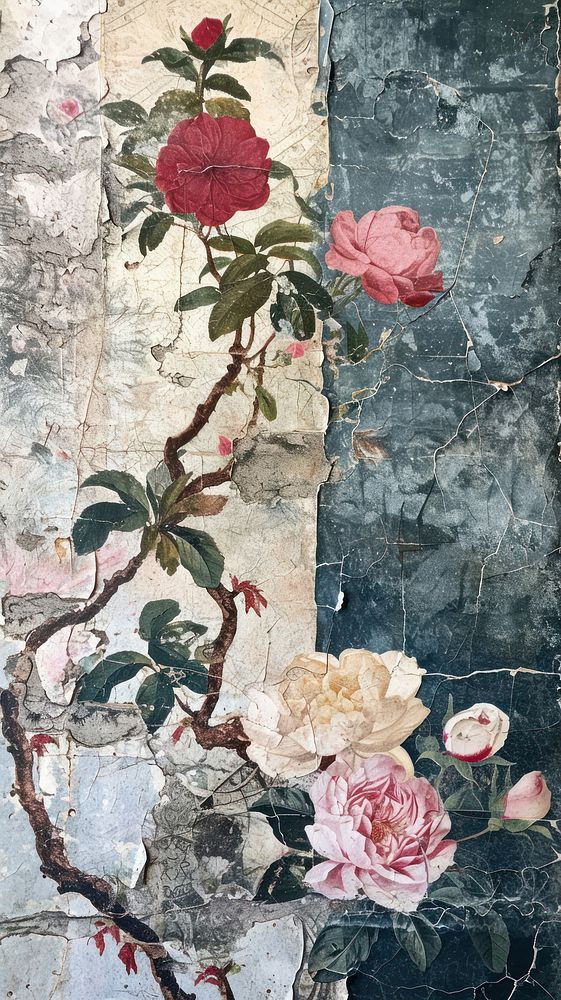 Vintage wallpaper painting pattern collage.