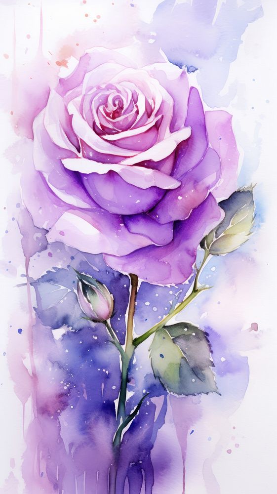  Rose painting flower purple. AI generated Image by rawpixel.