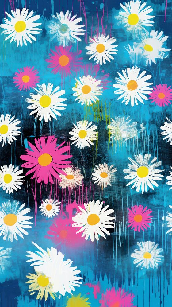 White daisy pattern backgrounds abstract painting. AI generated Image by rawpixel.