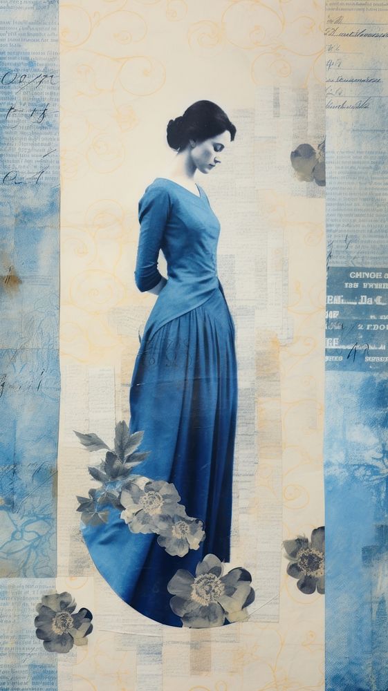 Women vintage wallpaper painting fashion dress.
