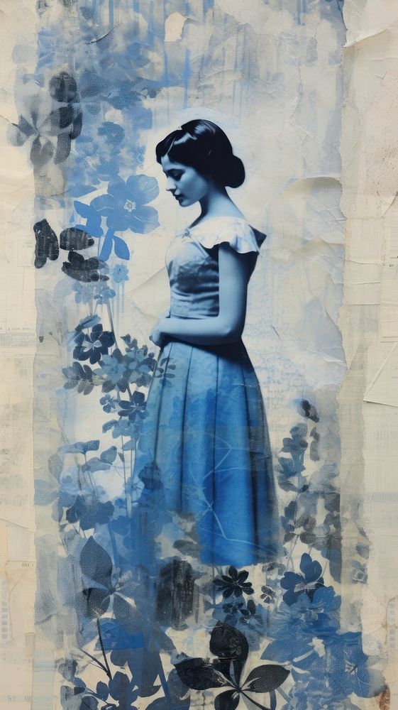 Women vintage wallpaper painting fashion collage.