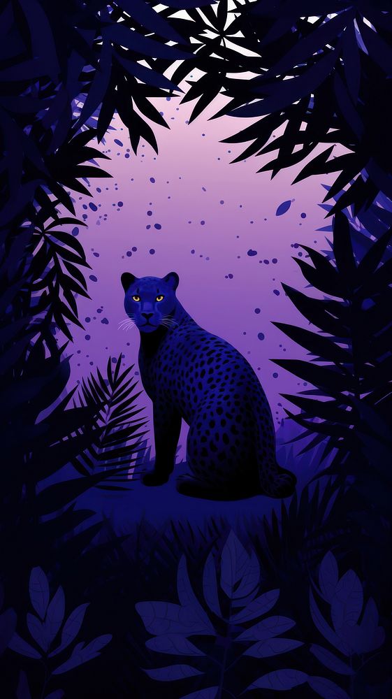  Dark purple jungle with panther wildlife outdoors leopard. 