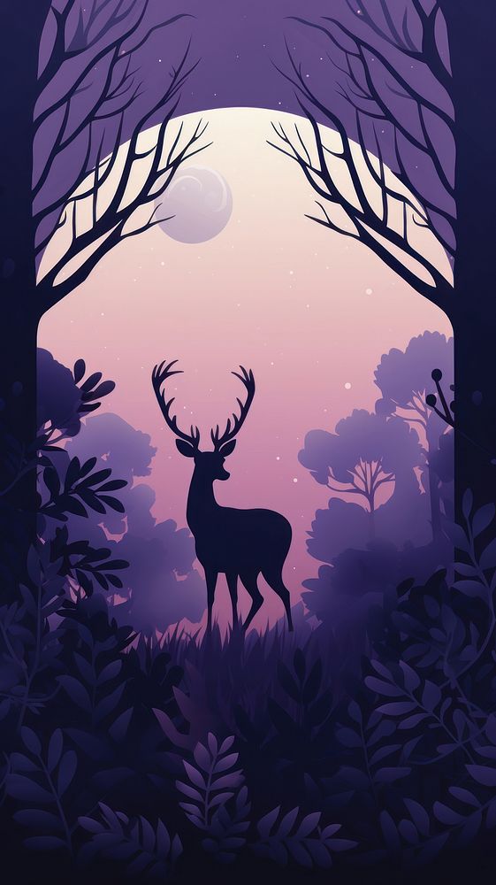  Dark purple jungle with deer silhouette outdoors nature. AI generated Image by rawpixel.