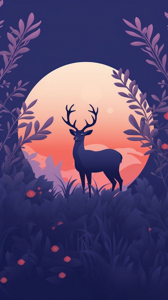  Dark purple jungle with deer outdoors circle animal. AI generated Image by rawpixel.
