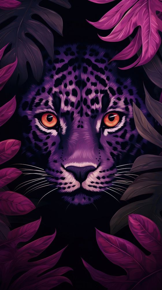  Dark purple jungle with leopard eyes illustration wildlife pattern animal. AI generated Image by rawpixel.