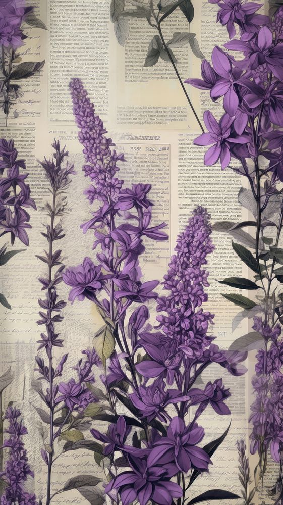  Newspaper purple herbs lavender. AI generated Image by rawpixel.