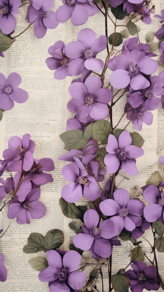  Newspaper purple blossom pattern. AI generated Image by rawpixel.