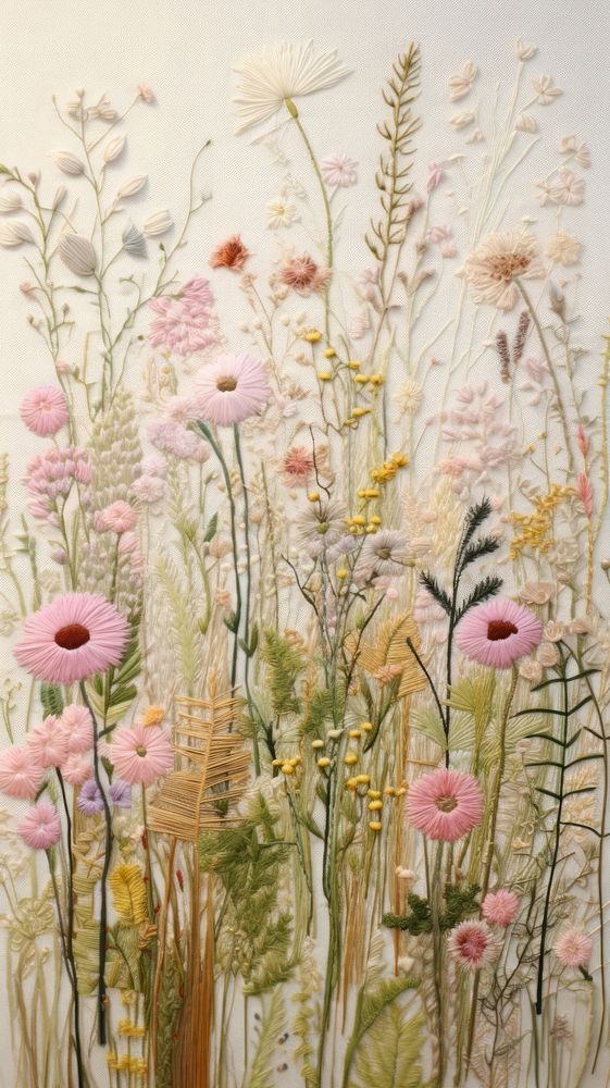 Embroidery with meadow flowers needlework painting pattern.