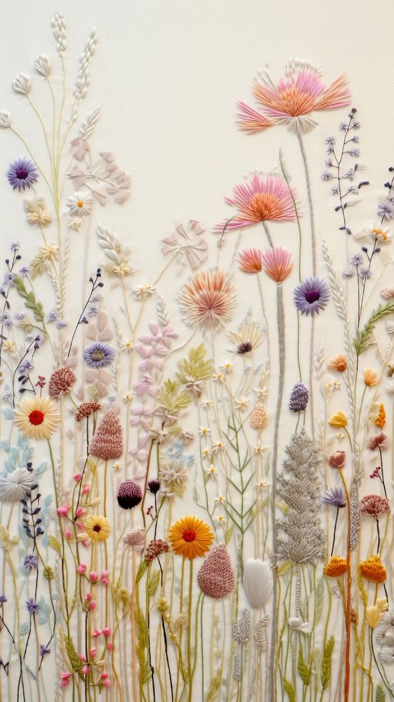 Embroidery with meadow flowers needlework painting pattern.