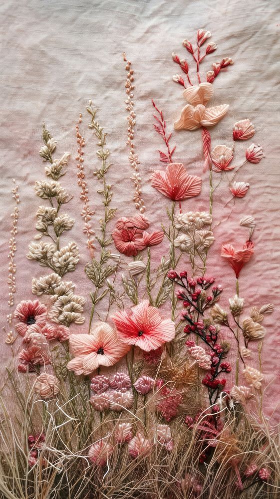 Embroidery with meadow flowers textile pattern plant.