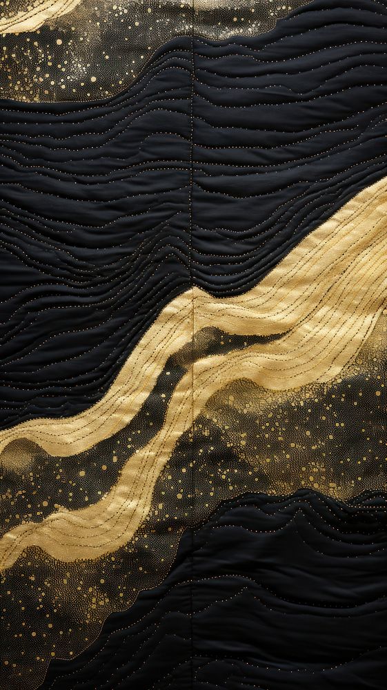 Embroidery with mountain black and gold textile pattern texture.