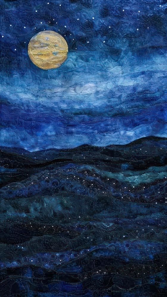 Embroidery starry sky meadow astronomy outdoors painting.