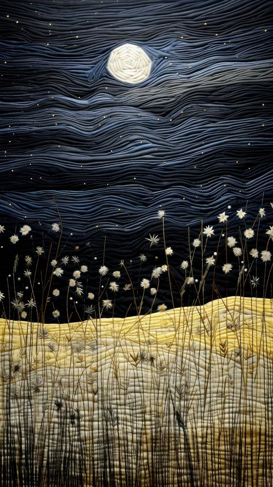 Embroidery starry sky meadow astronomy outdoors nature.