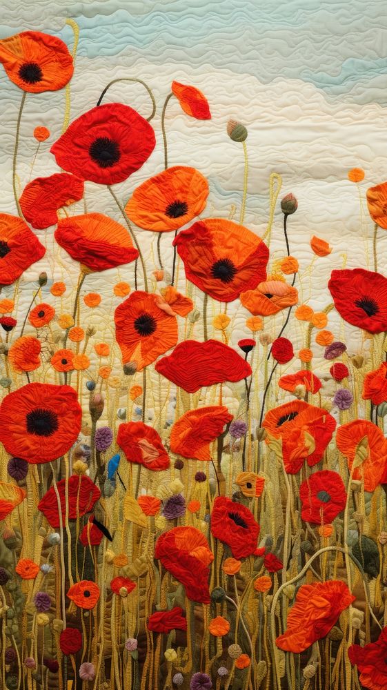 Embroidery is shown poppy painting flower.