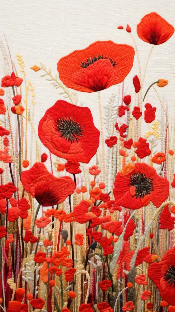 Embroidery is shown poppy pattern flower.