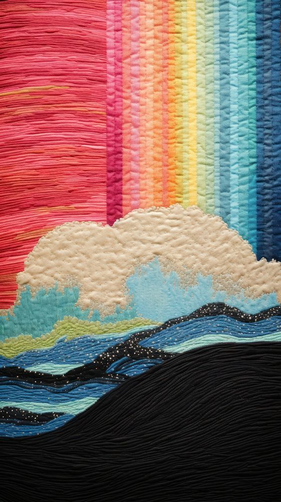 Rainbow with ocean painting textile craft.