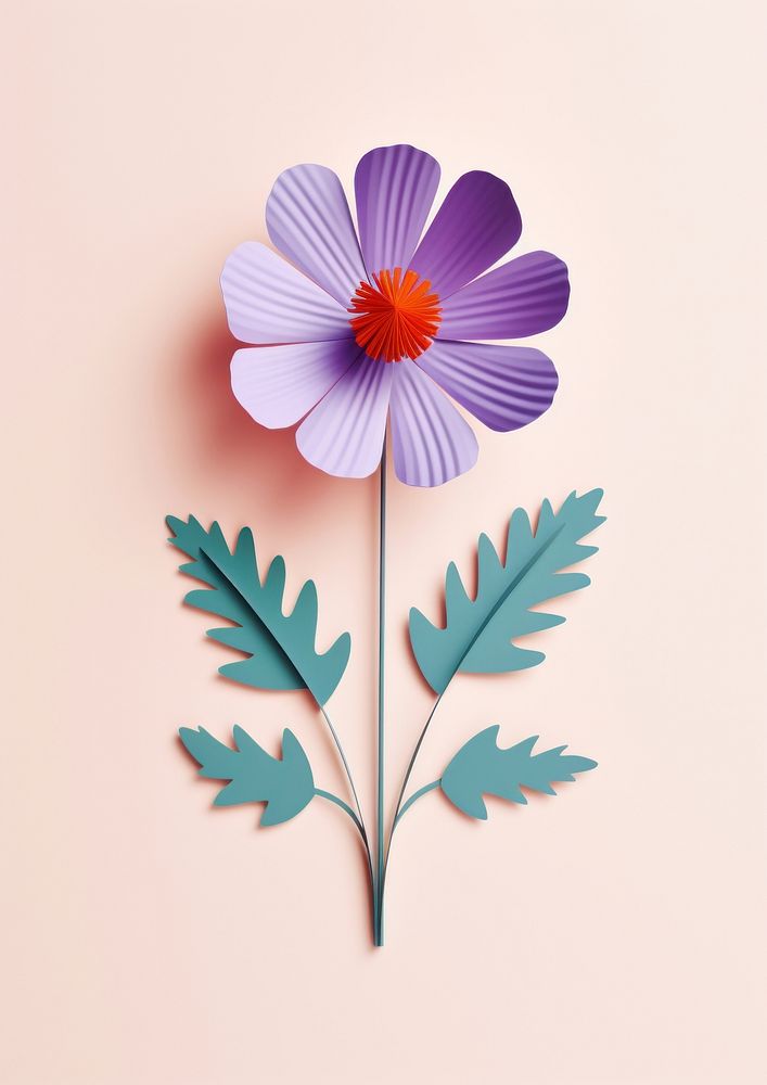 Paper cutout illustration of a purple flower art petal plant.