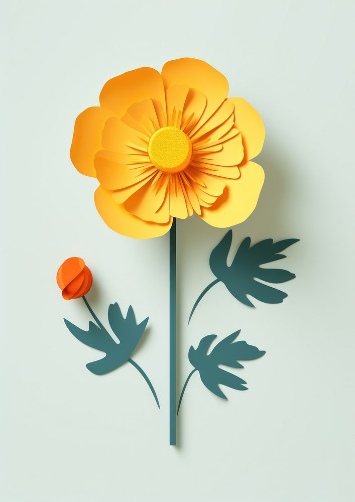 Paper cutout illustration of a yellow flower art plant petal.