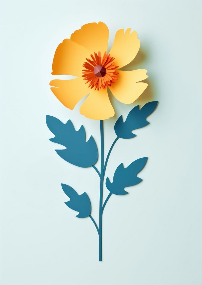 Paper cutout illustration of a yellow flower plant petal leaf.