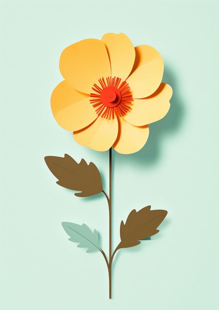 Paper cutout illustration of a yellow flower art petal plant.