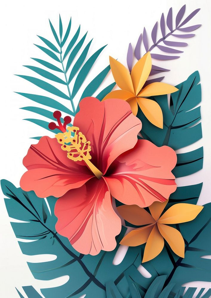 Paper cutout of a tropical flower art hibiscus plant.
