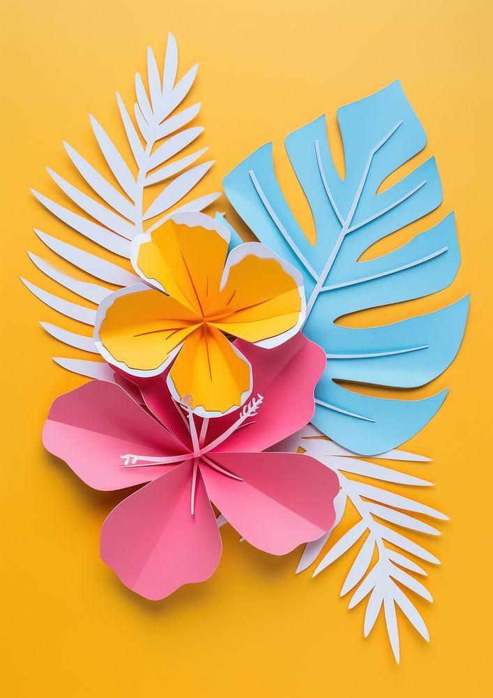 Paper cutout of a tropical flower art pattern plant.