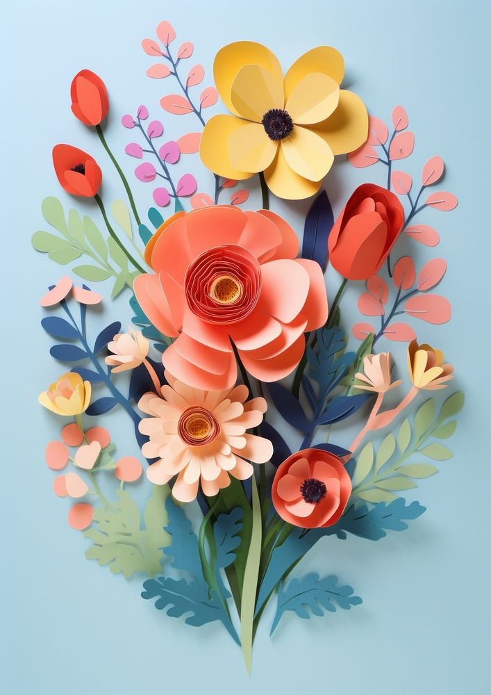 Paper cutout of a flower bouquet art painting pattern.