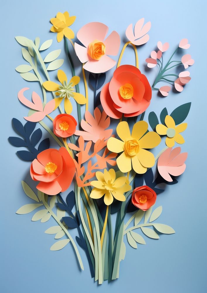 Paper cutout of a flower bouquet art painting plant.