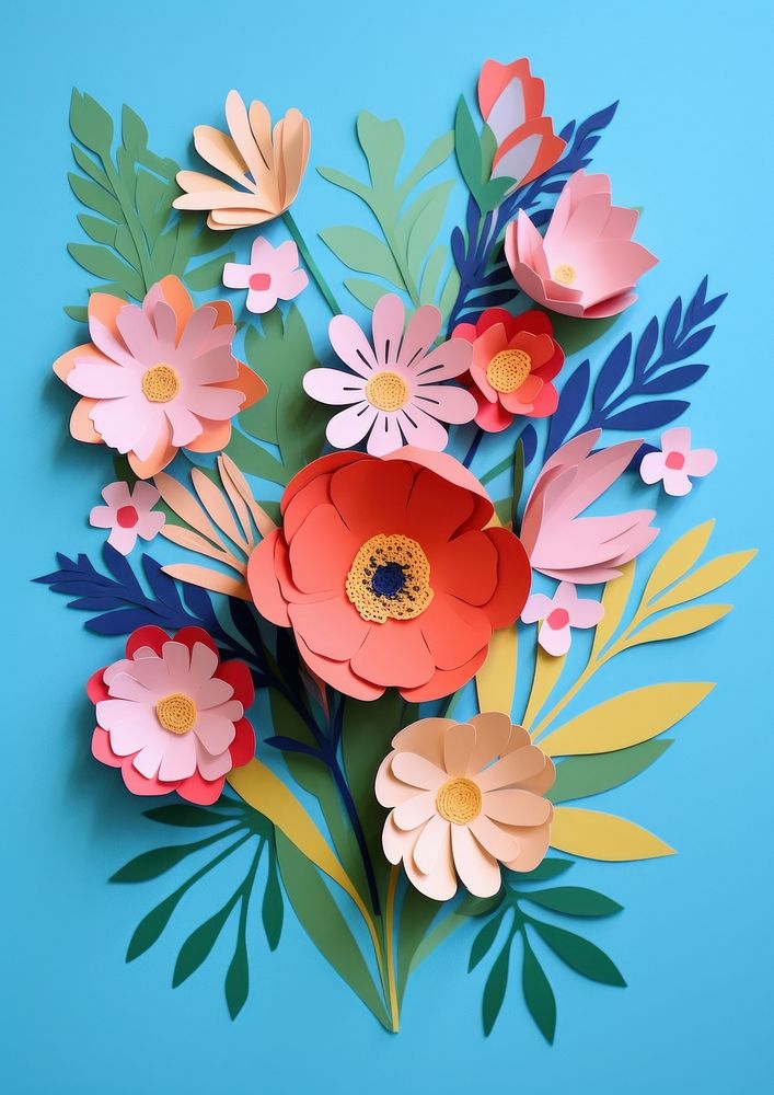Paper cutout of a flower bouquet art painting craft.