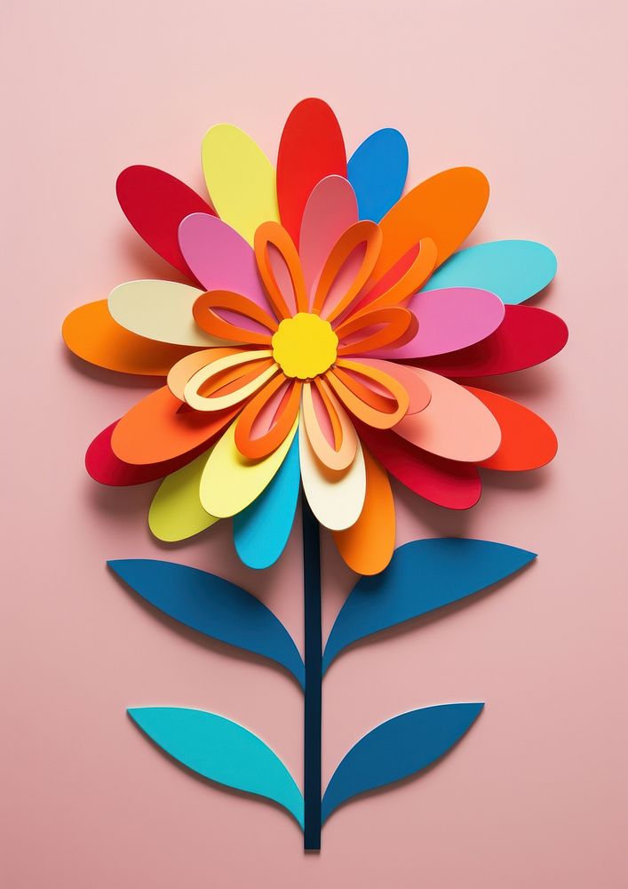 Paper cutout of a neon flower art pattern craft.