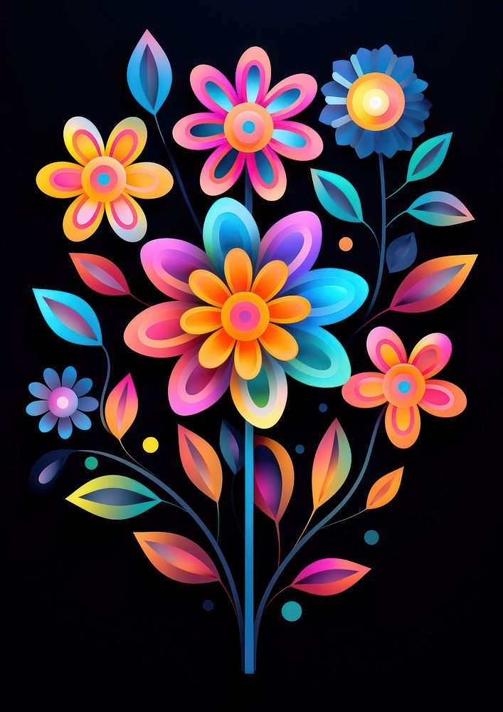 Paper cutout of a neon flower pattern plant art.