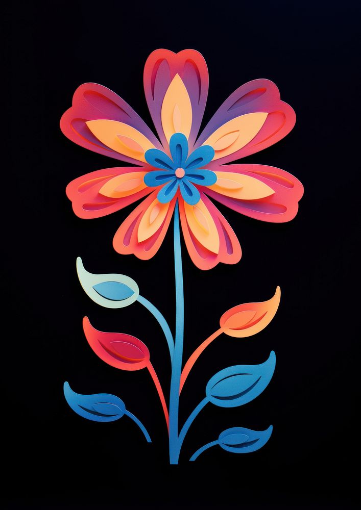 Paper cutout of a neon flower art painting pattern.