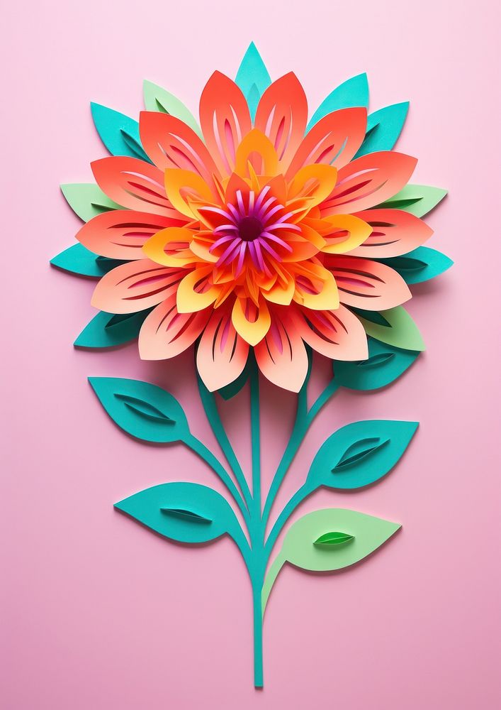 Paper cutout of a neon flower art dahlia craft.