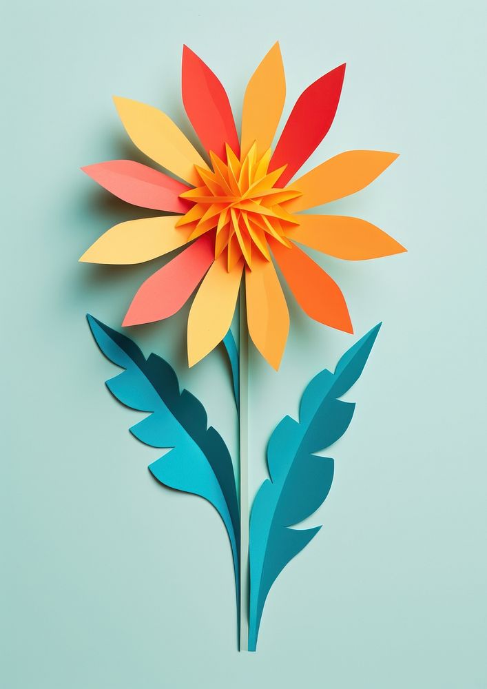 Paper cutout of a neon flower art origami plant.