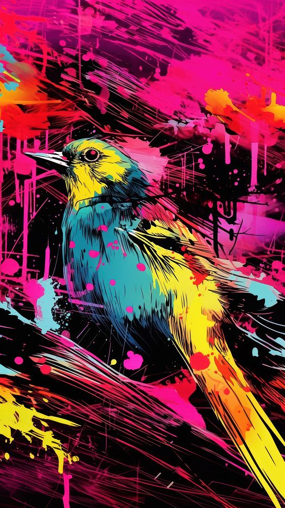 Colorful bird abstract painting graphics. AI generated Image by rawpixel.