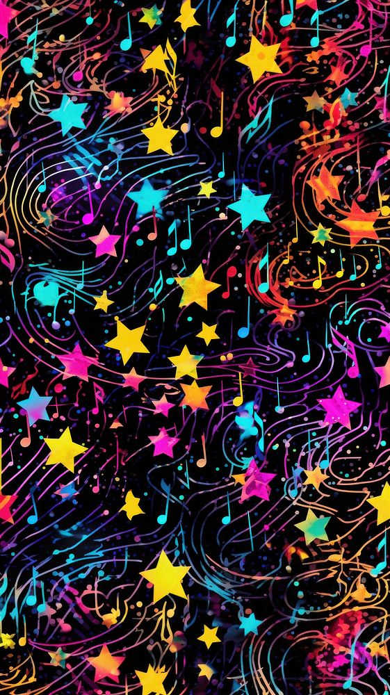 Colorful music notes and stars pattern backgrounds abstract purple. AI generated Image by rawpixel.
