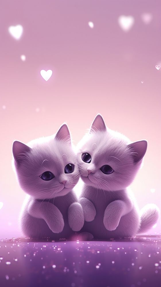  Cute two cat purple cartoon mammal. AI generated Image by rawpixel.