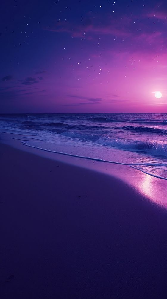 Dark purple aesthetic wallpaper beach outdoors horizon. AI generated Image by rawpixel.
