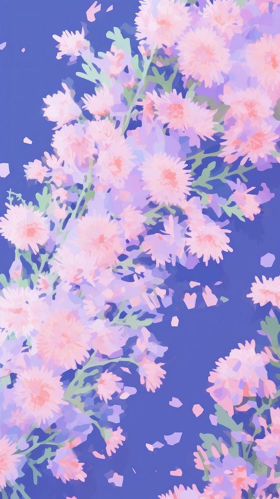  Aster purple flowers pattern outdoors painting. AI generated Image by rawpixel.