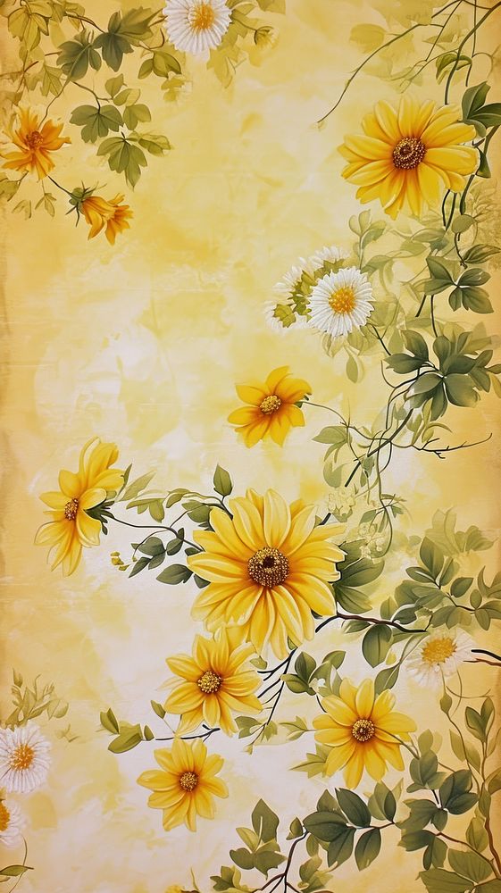 Flowers vintage wallpaper sunflower painting pattern.
