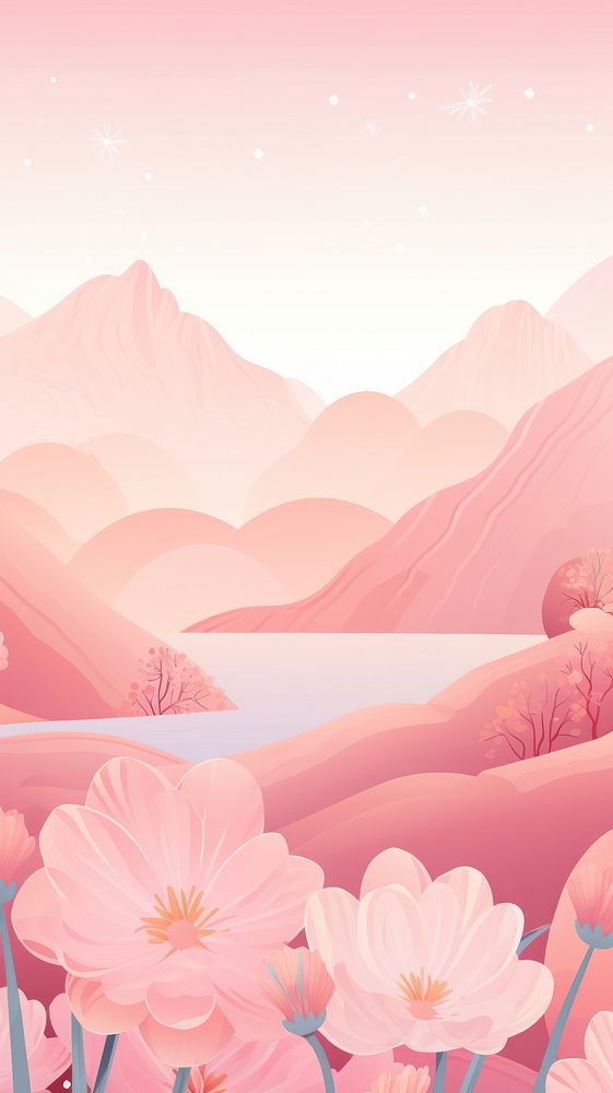 Pastel pink aesthetic with flower drawing outdoors blossom nature.