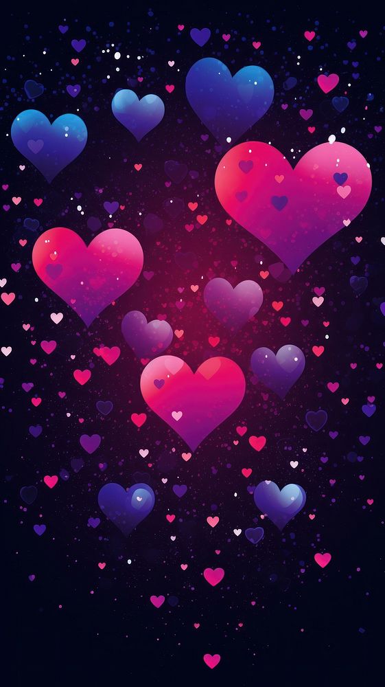  Glow hearts on the galaxy purple illuminated backgrounds. AI generated Image by rawpixel.