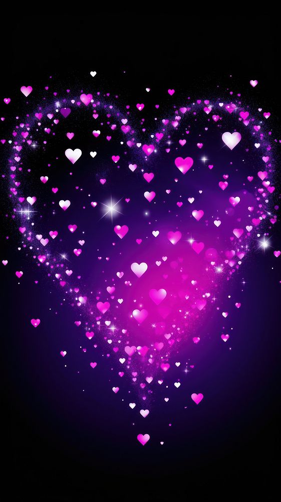  Glow hearts on the galaxy purple night illuminated. AI generated Image by rawpixel.