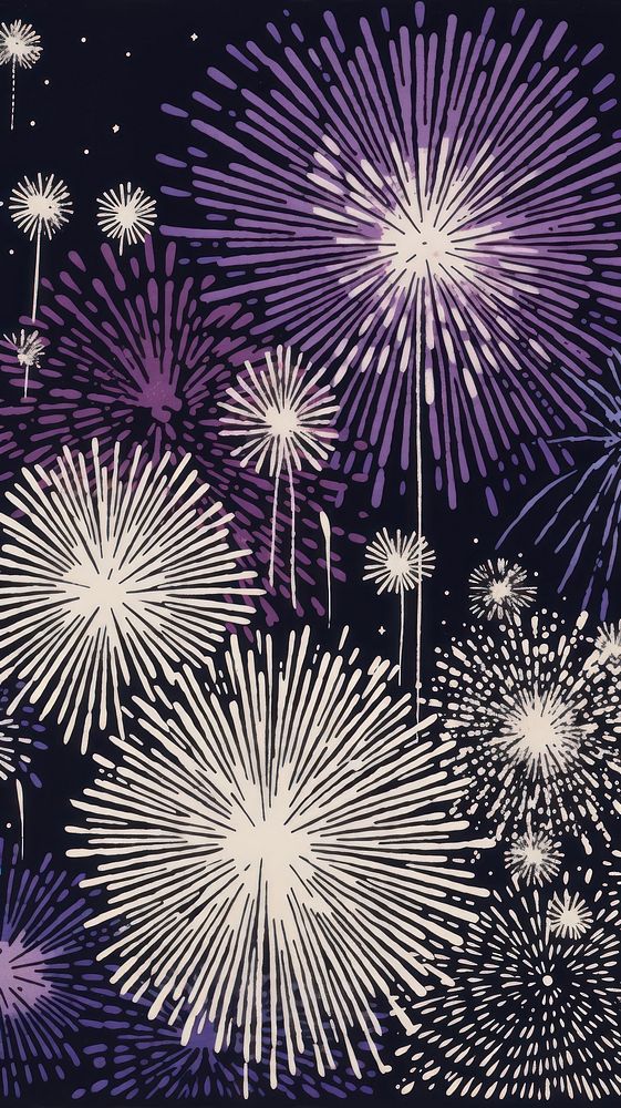  Glow purple and silver fireworks line illuminated celebration. AI generated Image by rawpixel.
