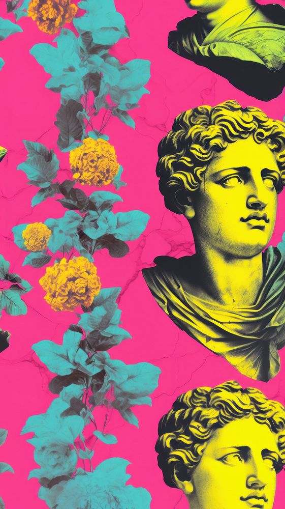 Greek sculpture and rose flower pattern backgrounds painting graphics. AI generated Image by rawpixel.