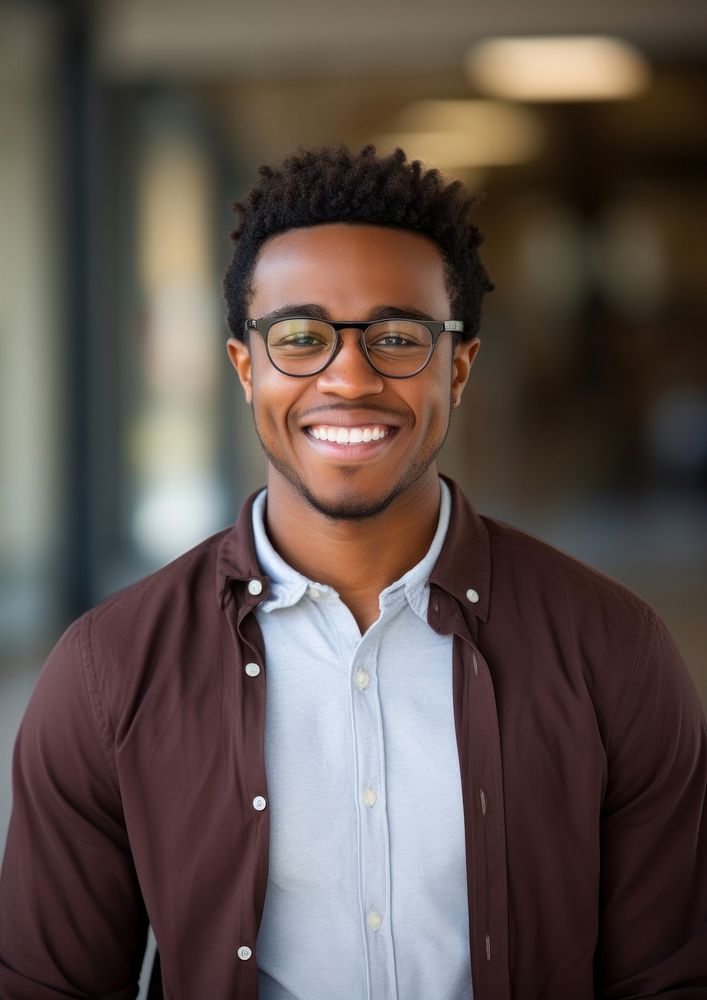 Happy millennial african american man in glasses portrait adult smile.