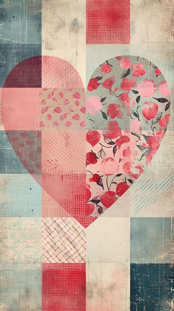 Heart vintage wallpaper backgrounds creativity patchwork.