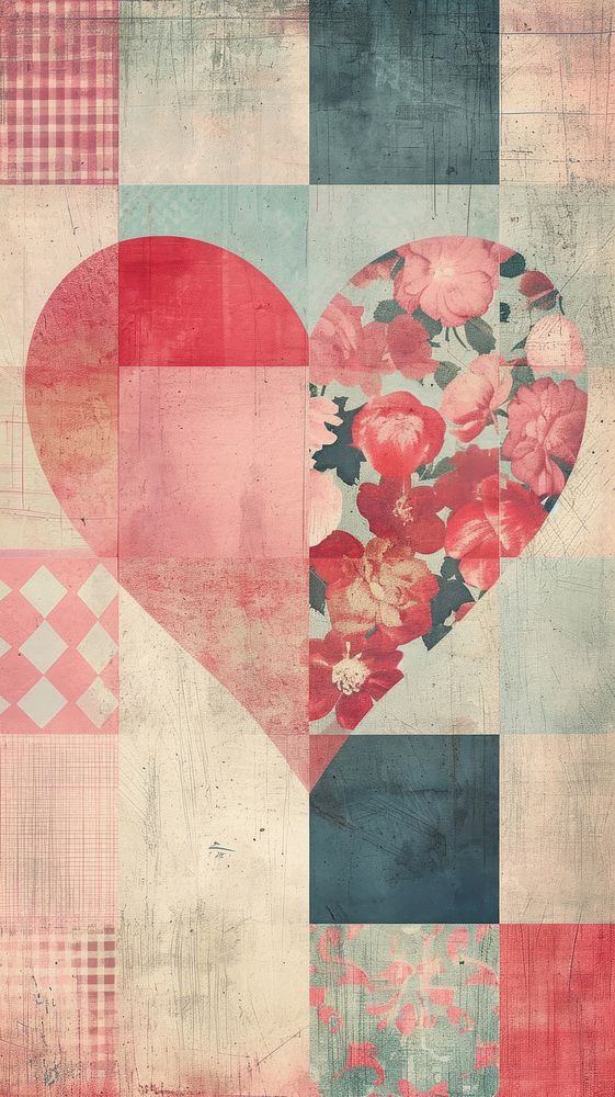 Heart vintage wallpaper patchwork backgrounds creativity.