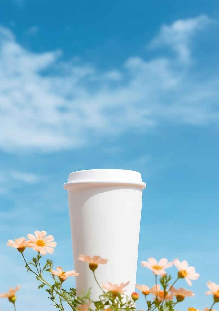 White paper coffee cup flower sky outdoors.