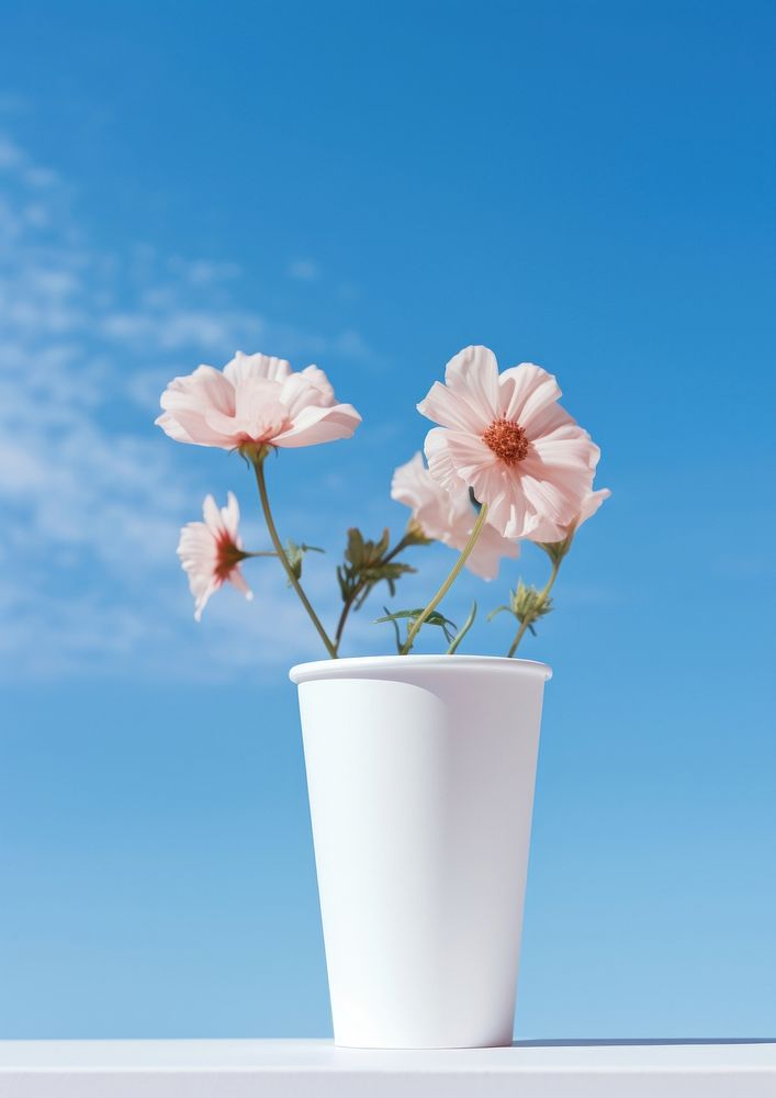White paper coffee cup flower blossom plant.
